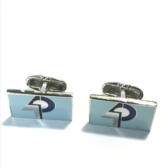 Paul Smith Blue Silver Tone Rectangular P Design Cufflinks Designer Cuff Links - Picture 6 of 8